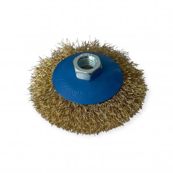 38926М Корщетка &amp;quot;колесо&amp;quot; с наклоном гайка м14 стальная волнистая 100мм